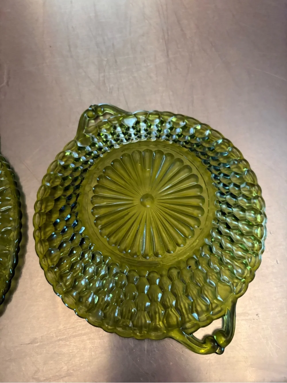 Vtg Indiana Glass Company serving dishes with a distinctive honeycomb texture.